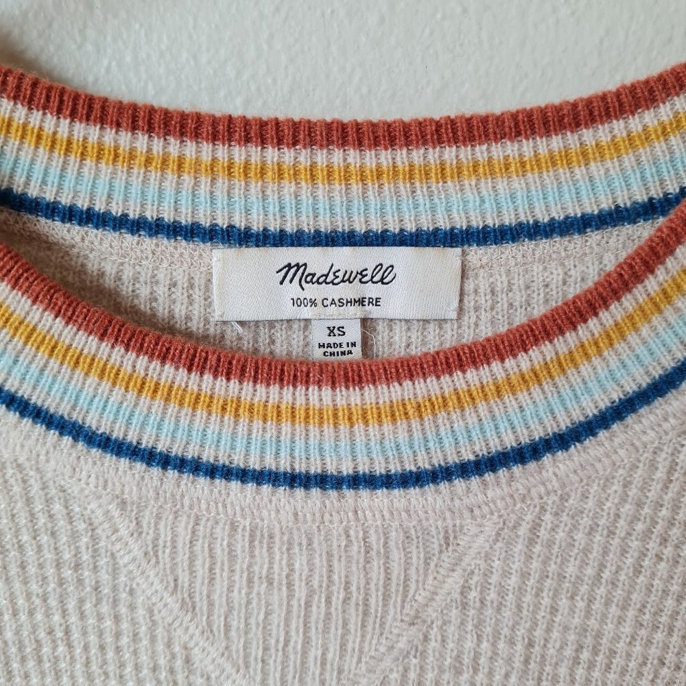 Madewell 100% Cashmere Rainbow-Trim  Sweater XS - Picture 3 of 5
